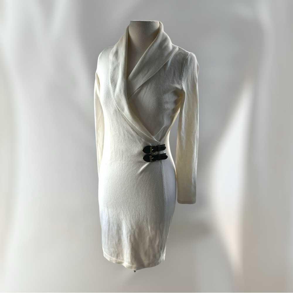LAUREN Ralph Lauren White Faux Wrap Sweater Dress